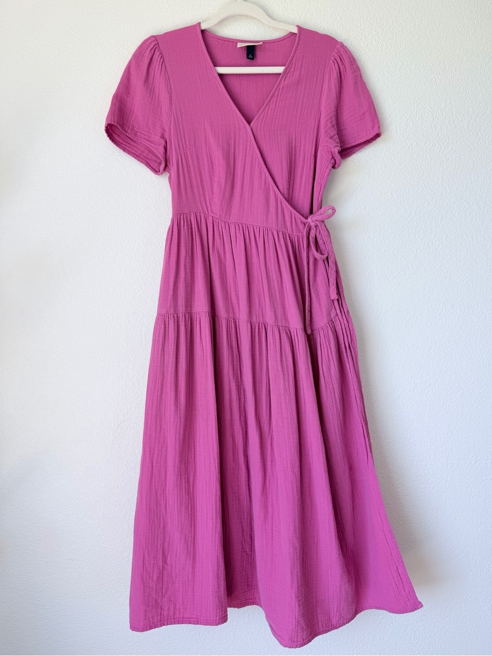 Universal Thread 100% Cotton Gauze Wrap Midi Dress Pink Tiered Cottagecore XS